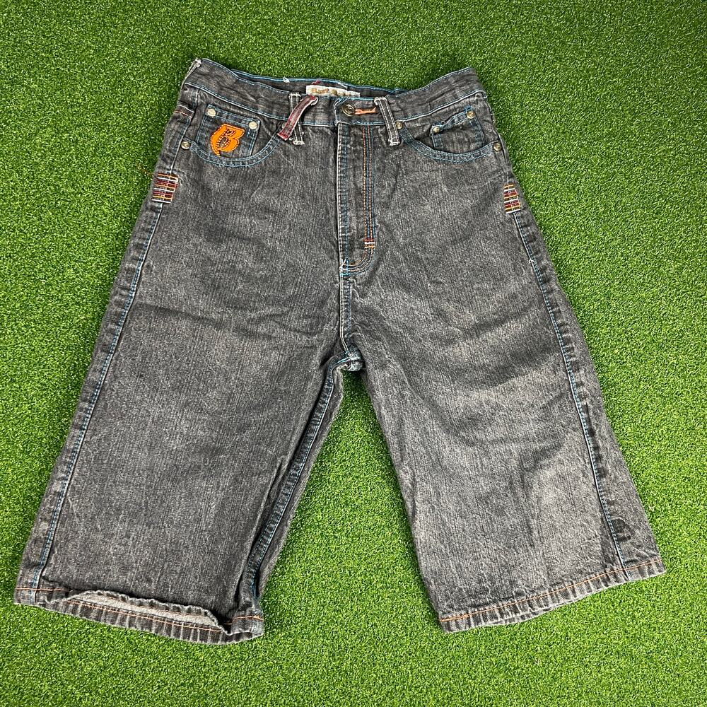 Vintage Ruff Ryders Gray Denim Embroidered Grunge Hip Hop Jean Jort Shorts Sz 27